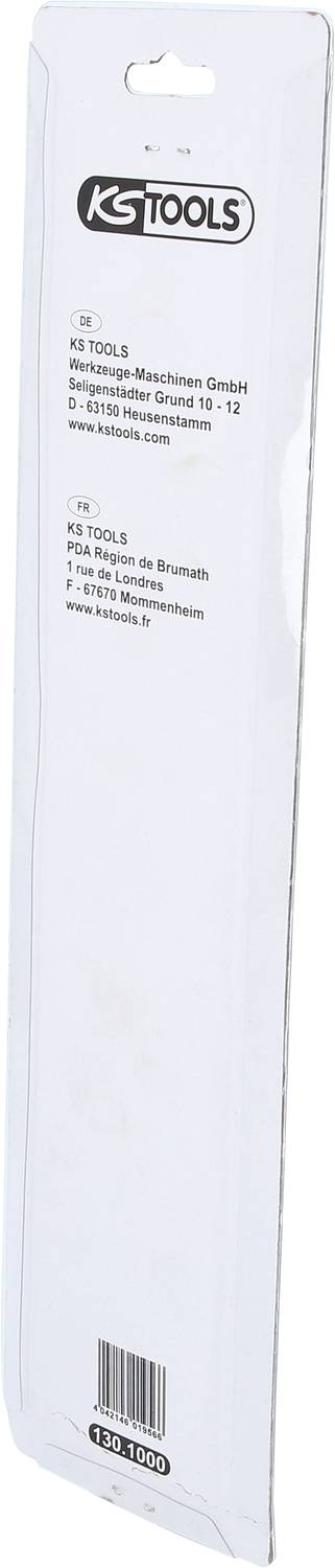 Plastic packaging for 'KS TOOLS'. Contains information about the manufacturer and contact address.