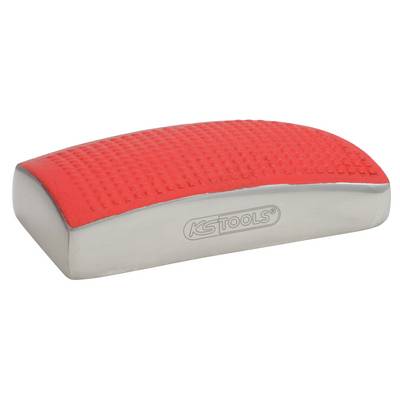 Rectangular sanding block with a red, textured surface and silver base, with the inscription 'KS TOOLS'.