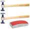Two hammers with wooden handles and a red-grey sanding block by KS Tools. Suitable for bodywork or metalworking.