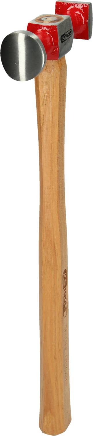 Red-headed wooden mallet, suitable for striking and working with materials.