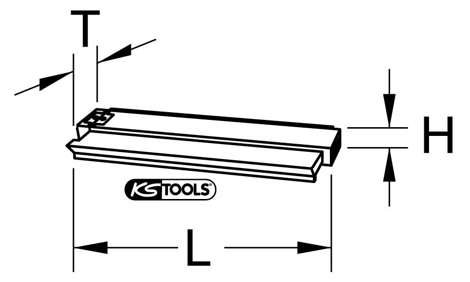 Diagram of a tool with markings for height (H), width (T), and length (L). The 'KSTools' logo is shown below.
