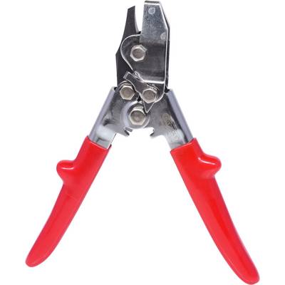 A red garden secateurs open and showing metal blades, suitable for cutting plant stems and small branches.