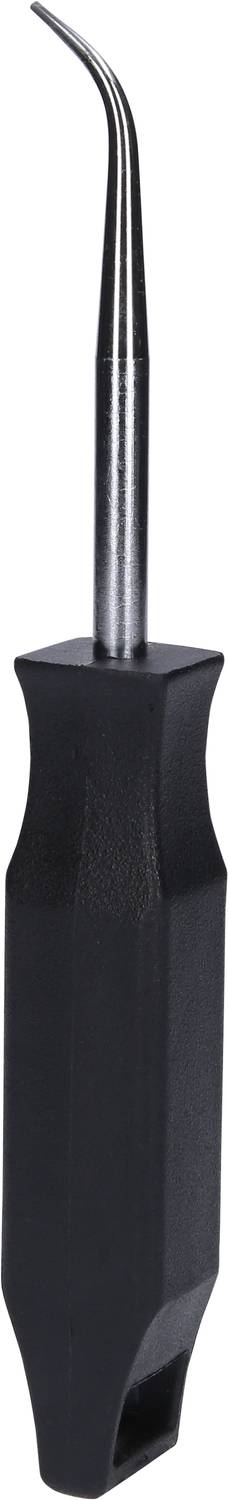 A small, curved metal hook with a black plastic handle, often used for precision mechanics or maintenance work.