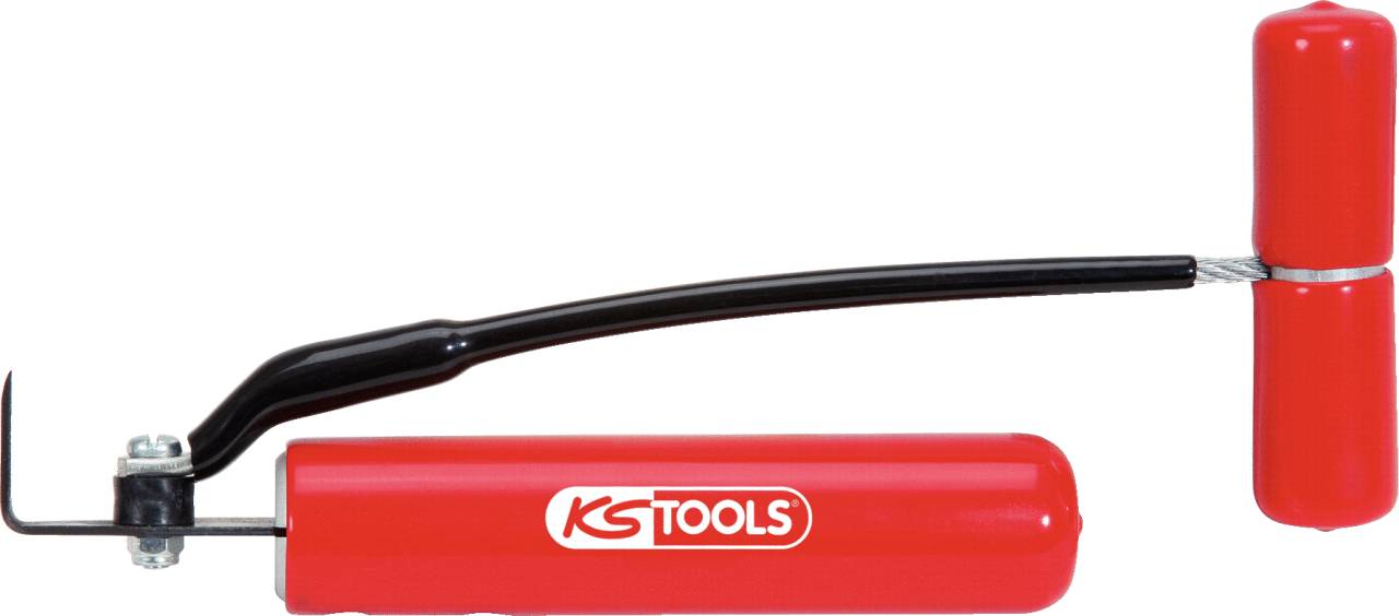 A red and black barrel roller from KS Tools with a handle, designed for easy barrel movement.