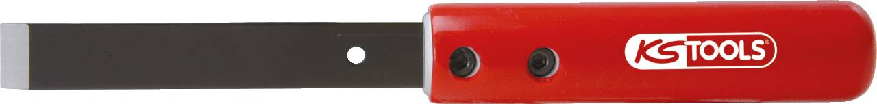 Red body scraper with black metal blade and KGT logo on the handle. Ideal for removing gasket residue or adhesive.