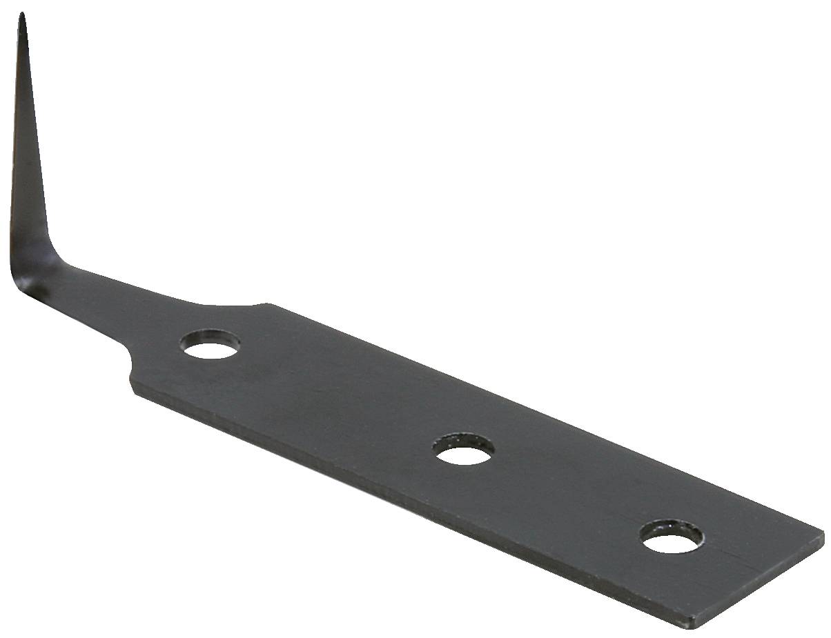 A black metal hook with three holes on a flat base. Possibly part of a mounting system or tool.