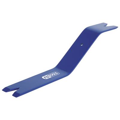 Blue plastic wedge tool with a wide, flat end and V-shaped notch, often used for removing trim parts in automotive contexts.