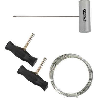 Puncture repair kit: steel pin, two black handles and a coiled cable. Ideal for easy repairs.