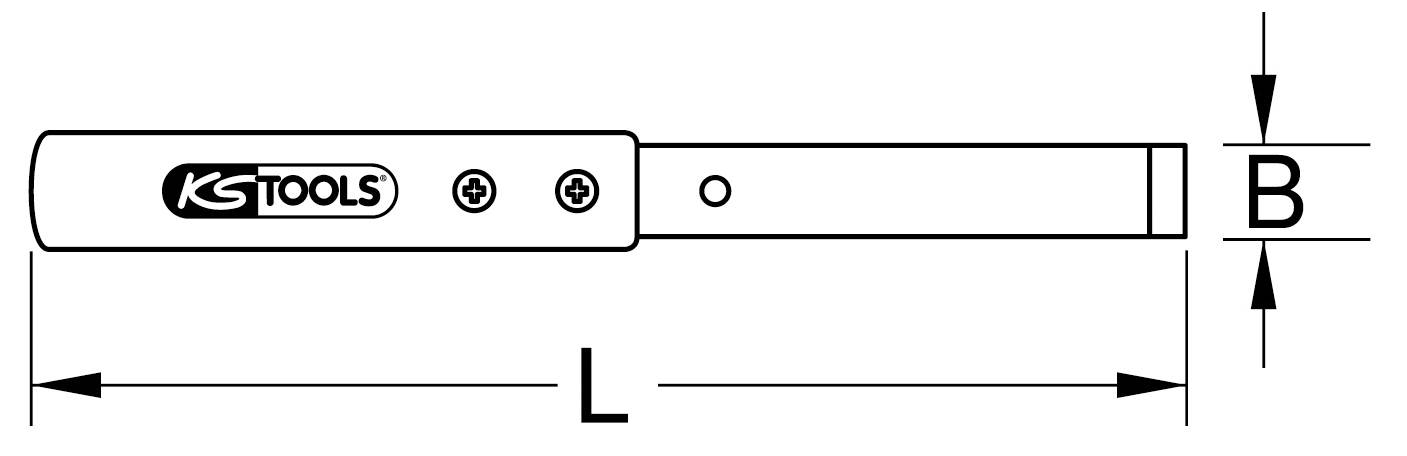 Drawing of a socket handle by KS Tools with dimensions 'B' for width and 'L' for length marked.