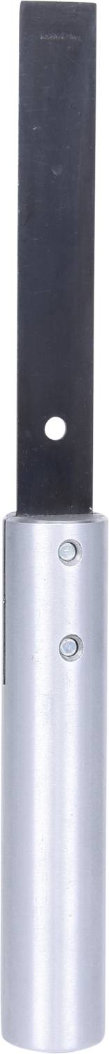 'A black blade cutter with a silver handle and two visible screws.'