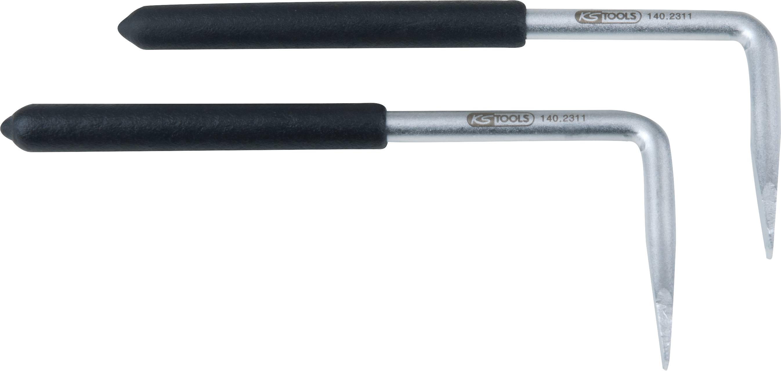 Two silver hook spanners with black handles from KS Tools, lying parallel to each other.