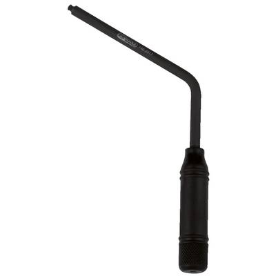 A black Allen key with a knurled grip and curved shaft, suitable for hard-to-reach screws.