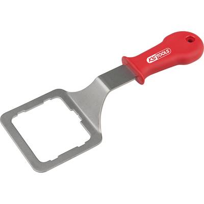 Metal scraper with a red handle, used for precise scraping tasks.