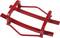A red, symmetrical metal frame with two curved struts and cross-connections, possibly part of a scaffolding or framework.