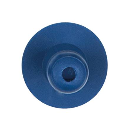 A blue plastic component with a central hole, which may potentially serve as a sealing cap.