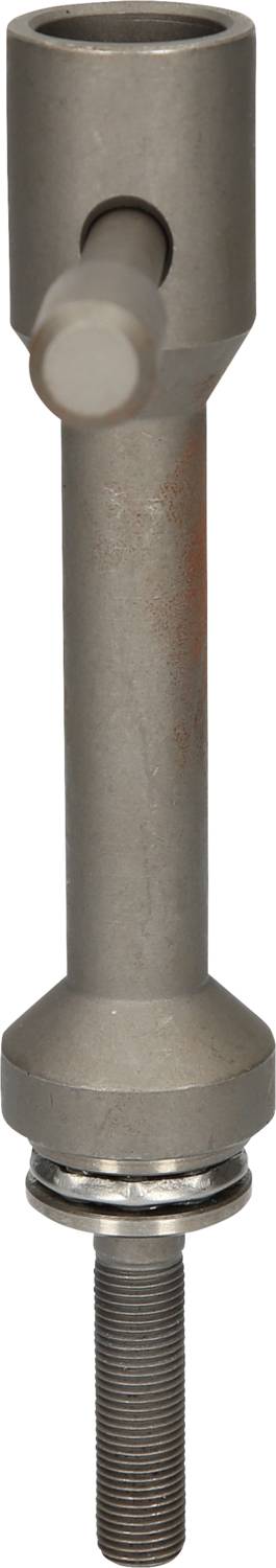 Metal bolt with a threaded end and a cylindrical opening at the other end, possibly a connecting element.