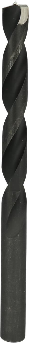 A black twist drill bit with a smooth surface, suitable for drilling into metal or wood, vertically positioned.