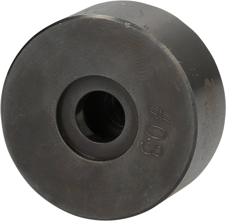 Black skateboard wheel made of rubber, cylindrical with an opening in the centre. Compatible with standard axles.