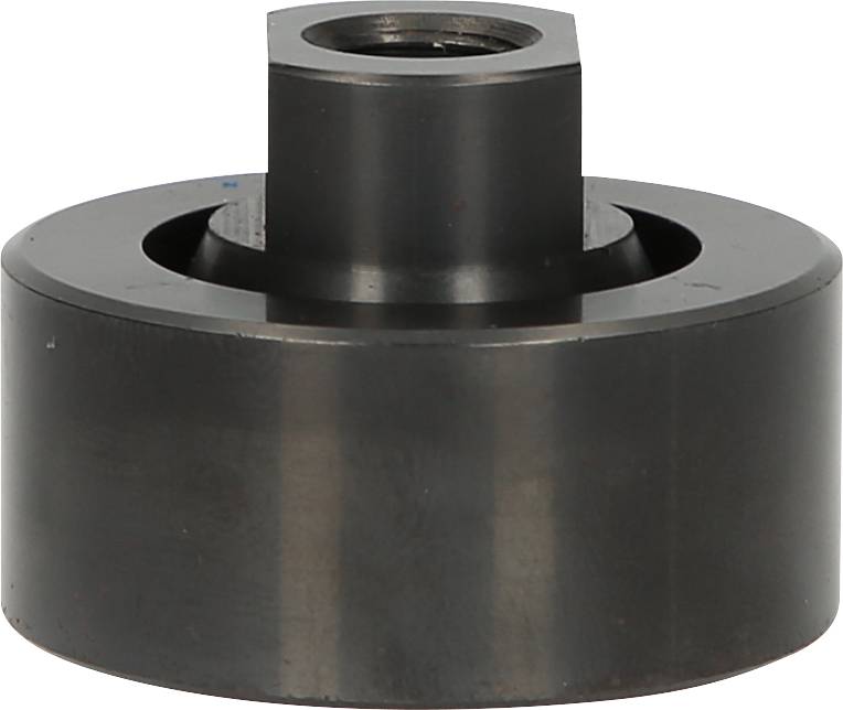 A cylindrical metal component with a central raised section and a cut-out in the middle, potentially a mechanical engineering part.