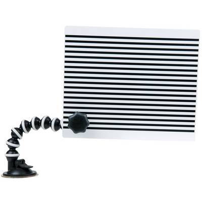 Flexible mounting bracket with a plate featuring horizontal black and white stripes, suitable for visual or technical applications.