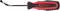 Screwdriver with black and red handle. The blade is flat and curved.