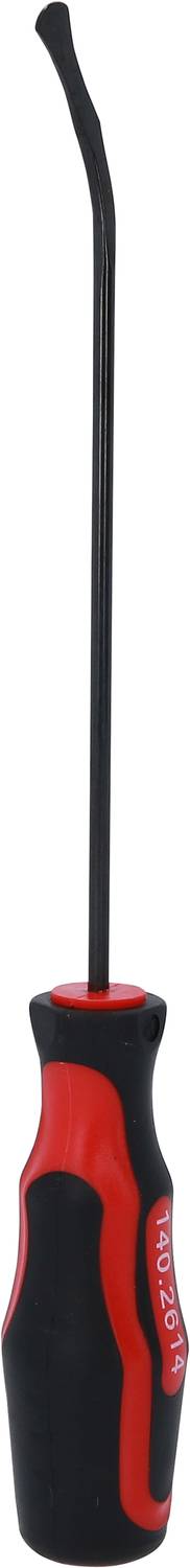 A screwdriver with a red and black handle and a curved tip, suitable for specialist fixing tasks.