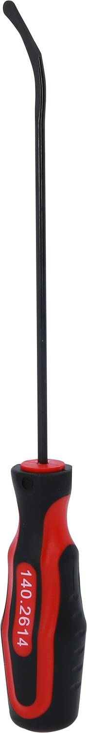 A screwdriver with a black shaft and red-black handle.