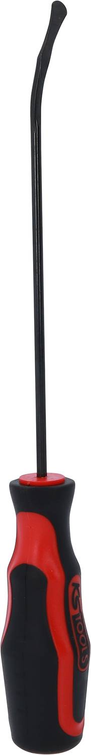 A long, curved screwdriver with a black and red handle.