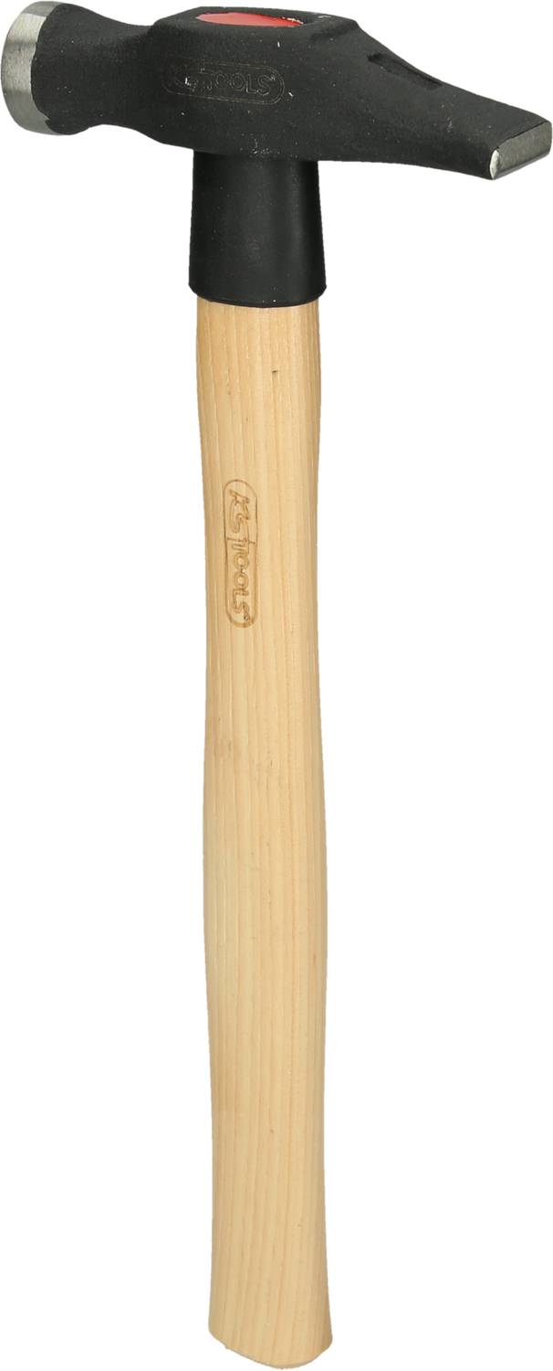 A hammer with a wooden handle and black steel head, suitable for nailing in craftwork.