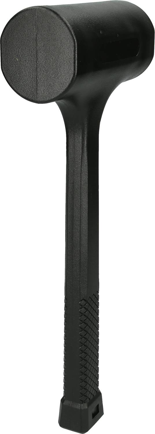 A black plastic hammer with a round head and textured handle, typically used for precise work without causing damage.