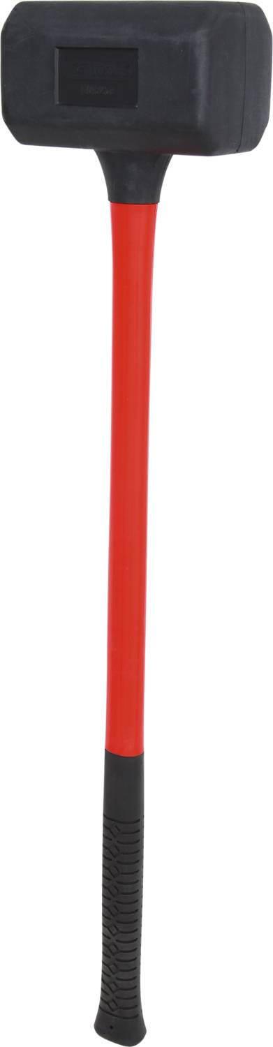 A heavy hammer with a red handle and black grip, suitable for intensive construction work and demolition.