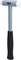 A hammer with a metal handle and a black, ribbed grip. The striking surfaces are white and made of plastic.