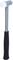 Rubber mallet with a silver head and black, ribbed handle in close-up, standing upright.