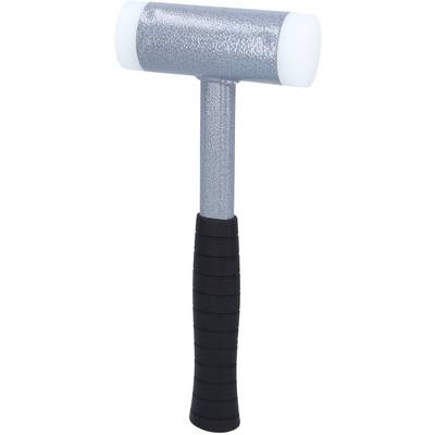 Grey soft-faced hammer with a black handle and white heads, used for gentle processing of sensitive surfaces.