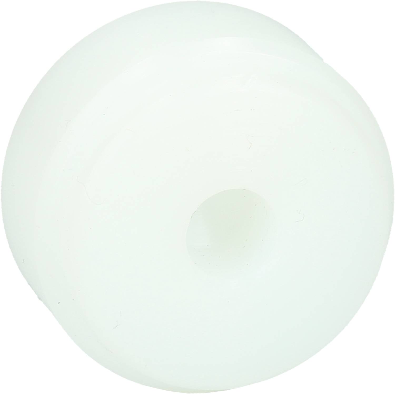 A white, round plastic cylinder with a hole in the centre.
