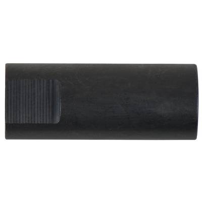 A cylindrical black metal tube with a ribbed grip area on the left, possibly a tool handle or pipe section.