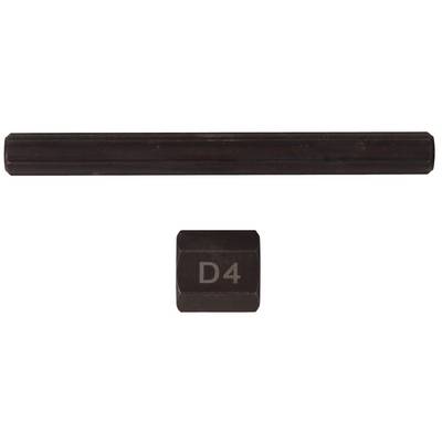 'An elongated, dark hexagonal rod and a small, hexagonal cube marked D4.'