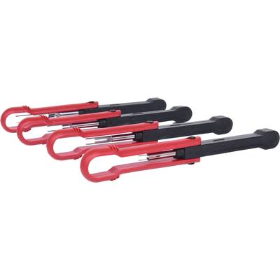Several red and black electrical test probes in a row.