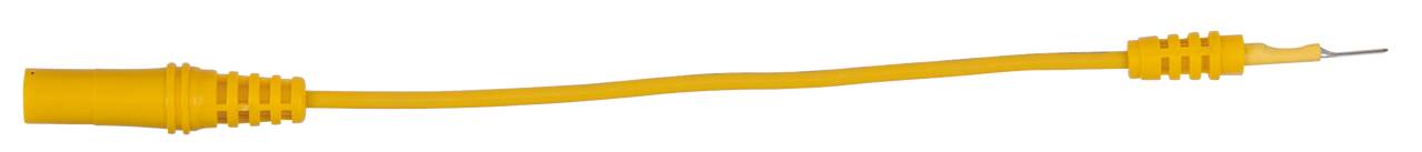 Yellow AV cable with an RCA plug at the end, used for transmitting video signals in entertainment electronics.