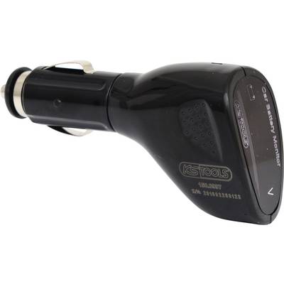 A black device for a car's cigarette lighter socket, branded 'KS TOOLS', which monitors the car battery voltage.
