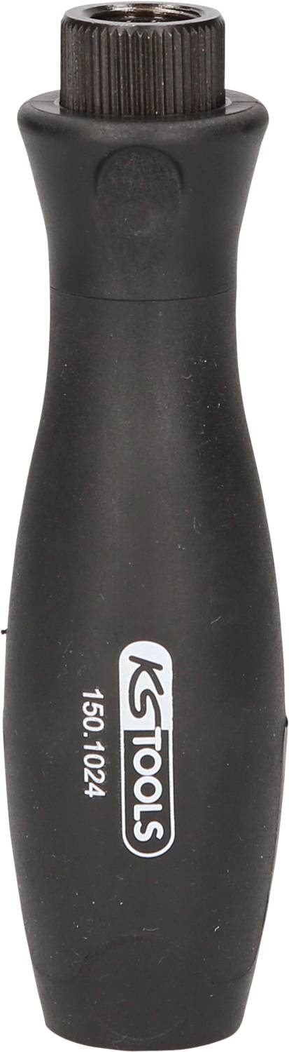 Black screw handle with ergonomic design and GS Tools logo. Ideal for comfortable and efficient manual screwing.