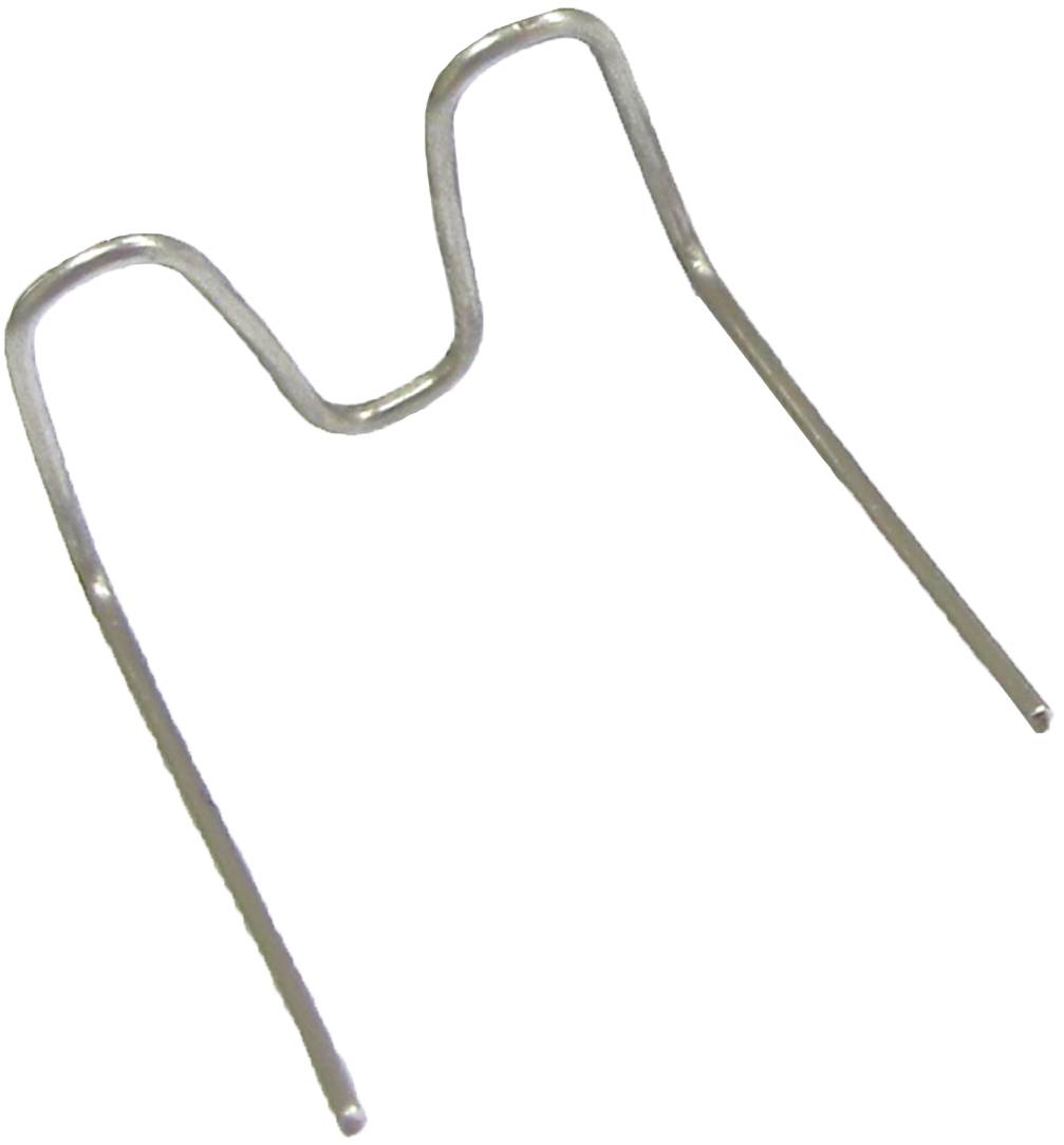 M-shaped metallic clip with two long legs, used as a fastener or retaining device.
