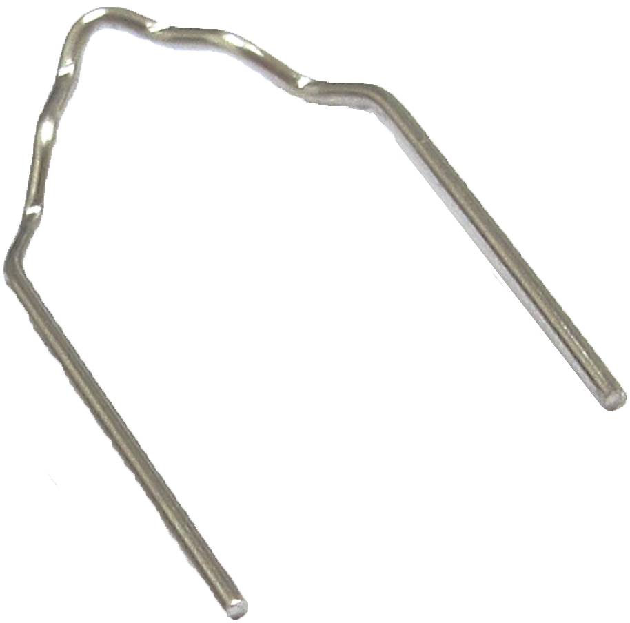A metal wire hook, shaped to open or secure a compartment.