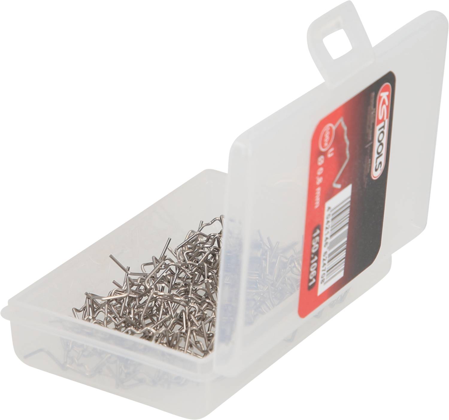 Open plastic box with silver nails, label 'KS Tools'.