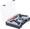 Toolbox with various tools: two handles, hooks, brush and blade. Perfect for repairs and home projects.