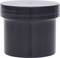 A black, round plastic container with a screw lid, typically used for cosmetics or creams.