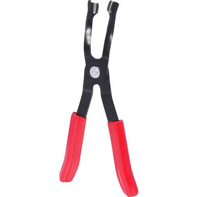 Pliers with a black metal head and red handles, suitable for precise gripping tasks in crafts and repairs.