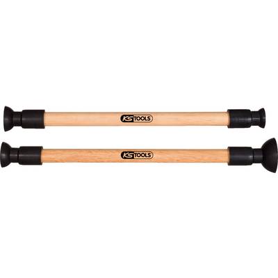 Two adjustable wooden support beams with black end caps and 'KS Tools' logo in the centre, lying parallel to each other.