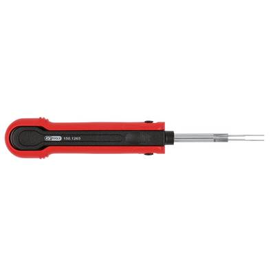 A red and black screwdriver with a metal tip, suitable for precise craftwork.