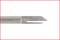 Close-up of a metallic needle tip with a slitted opening at the end, used for carrying out technical or medical procedures.